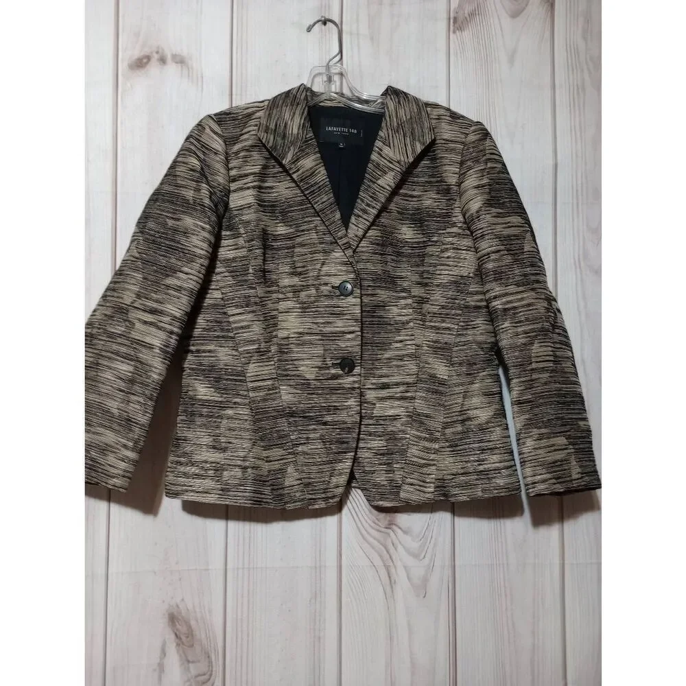 Ladies 12 Petite Lafayette 148 New‎ York Blazer Beige Black Career Business